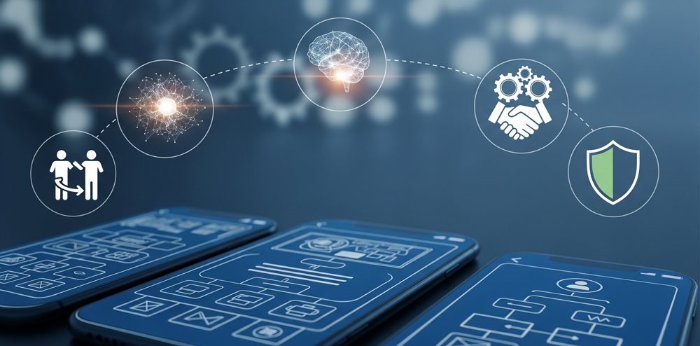 Magnifying glass over icons representing selection criteria